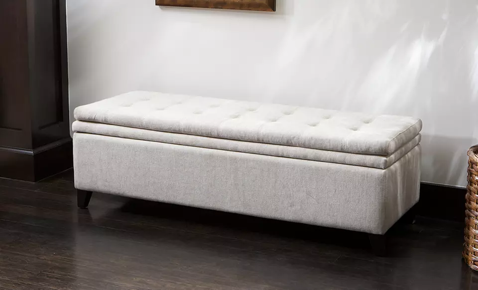 51" Sandford Ivory Cloth Storage Ottoman. Free Returns. - Primary Image