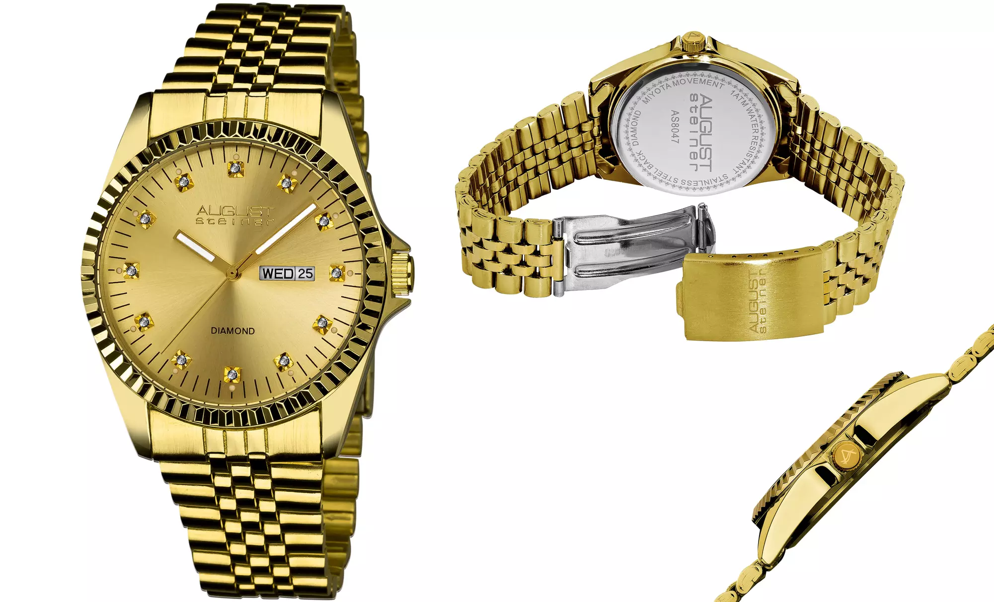 August Steiner Mens' Watch with Diamond Dial Markers. Multiple Styles Available. Free Returns. - Second Medium
