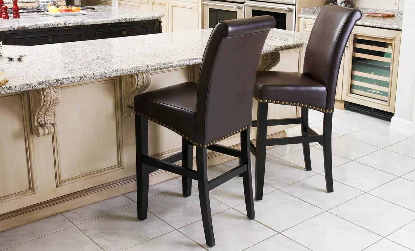 Set of Two Bonded Leather Barstools. Available in Dark Brown or Ivory Bonded Leather  - Primary Image