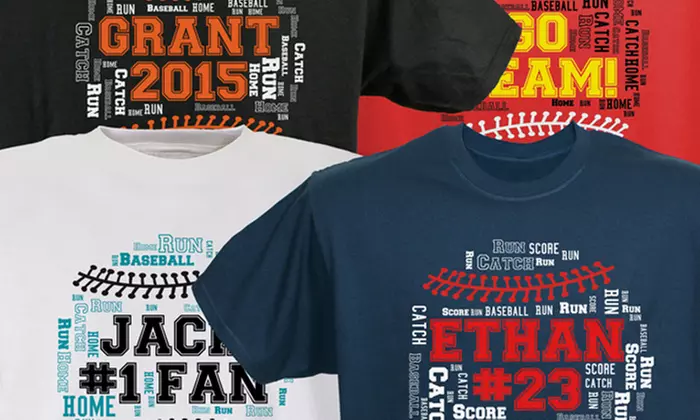 One Custom Football, Baseball, or Basketball Word-Art T-Shirt from GiftsForYouNow.com (40% Off)  - Second Medium