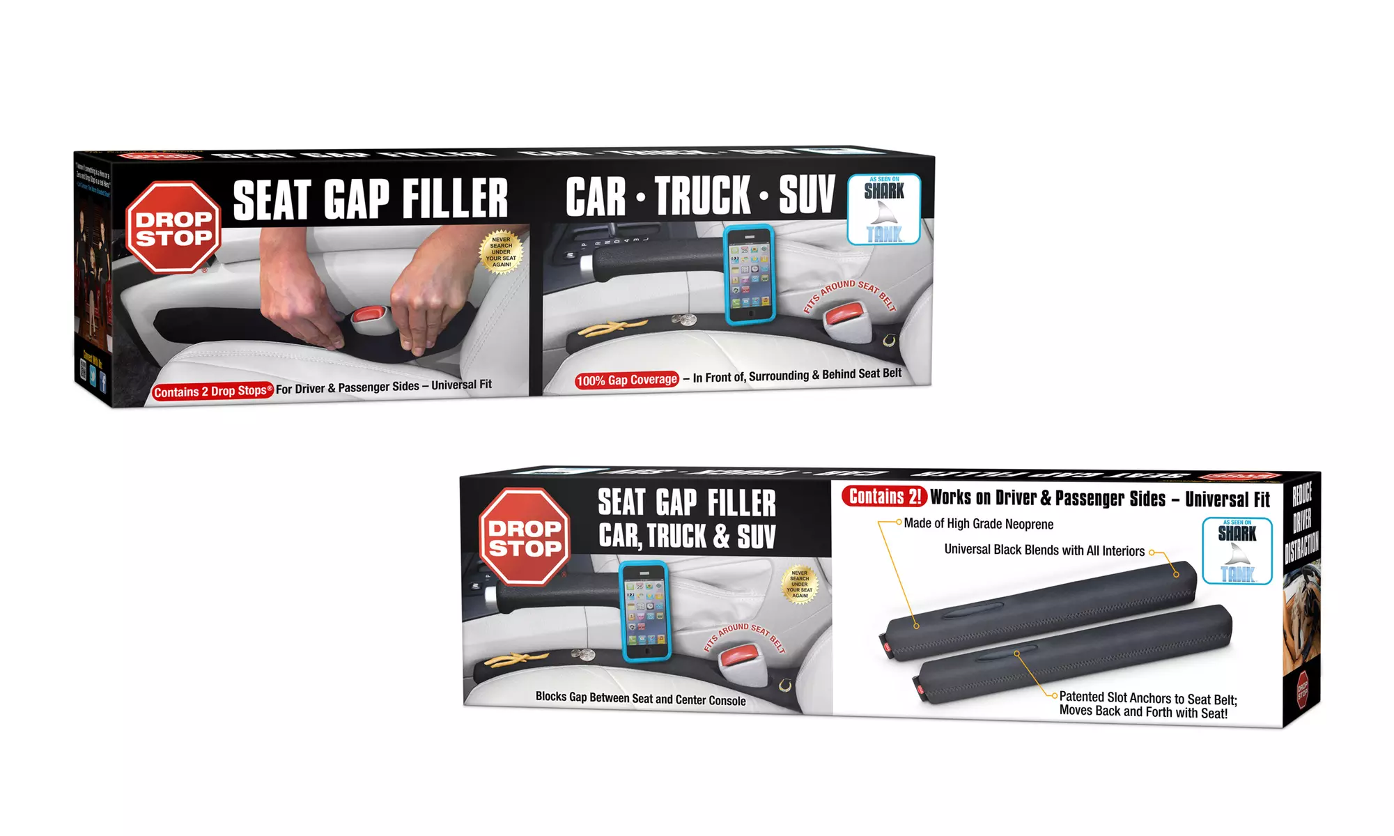 As Seen on "Shark Tank": Drop Stop Vehicle Seat Gap Fillers (2-Pack) with Slide-Free Pad and Light - Second Medium