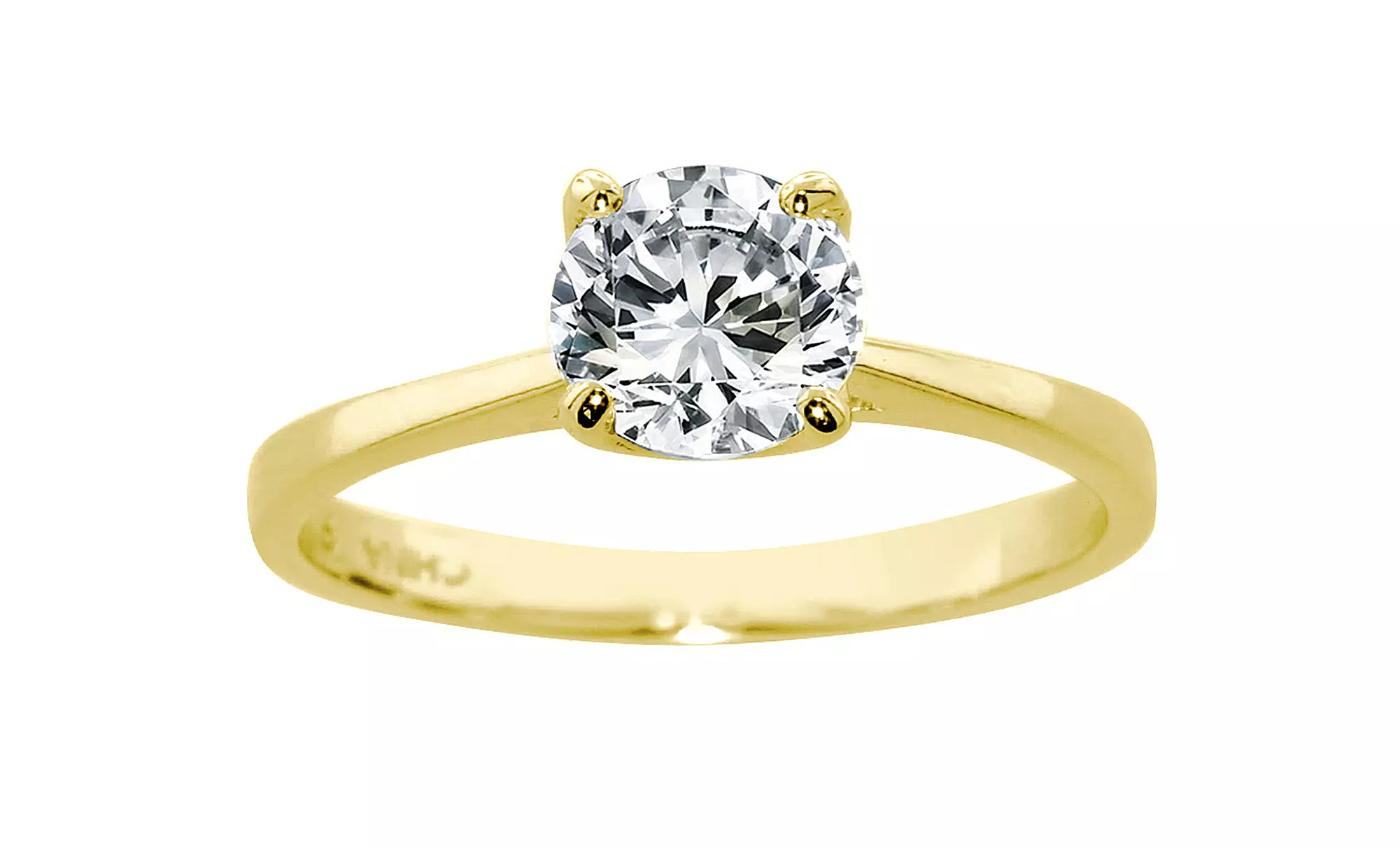 Sterling Silver or 14K Gold-Plated Cubic Zirconia Solitaire Rings - Second Medium