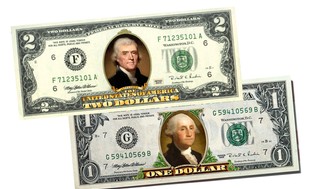 Colorized Two-Sided Genuine U.S. $1 or $2 Bills