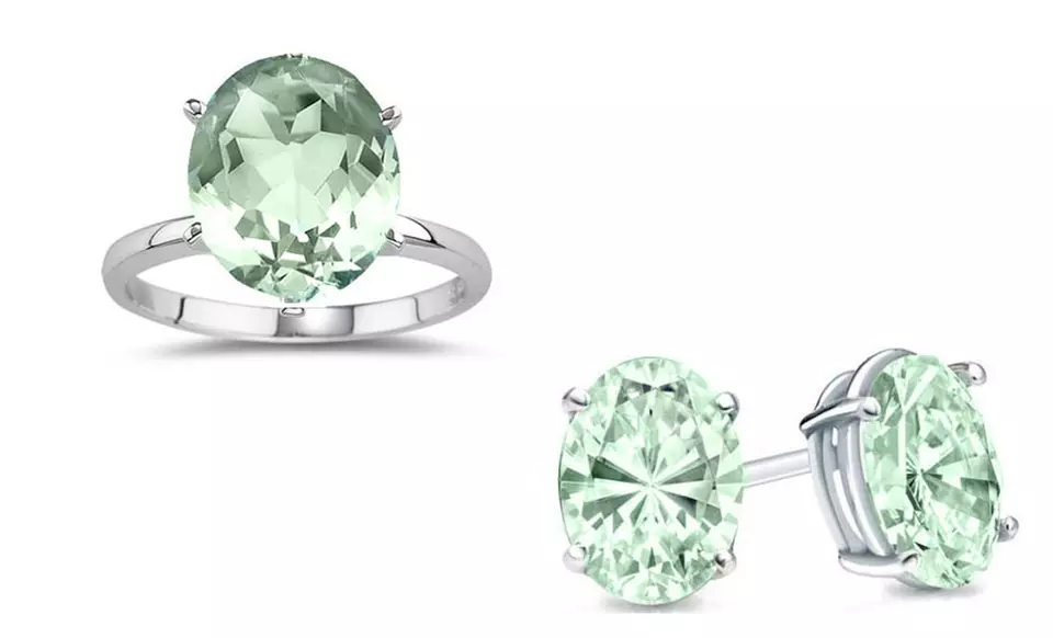 7.00 CTTW Genuine Green Amethyst Ring and Earrings Set in Sterling Silver - Primary Image