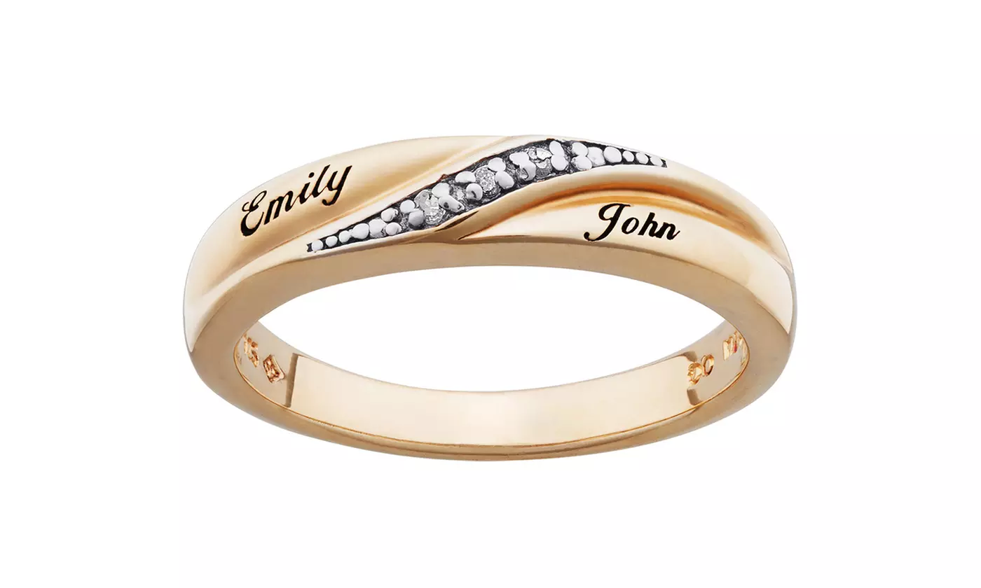 Personalized Diamond Accent Wedding Bands in Sterling Silver or 18K Gold Plated Sterling Silver (69% Off) - Second Medium