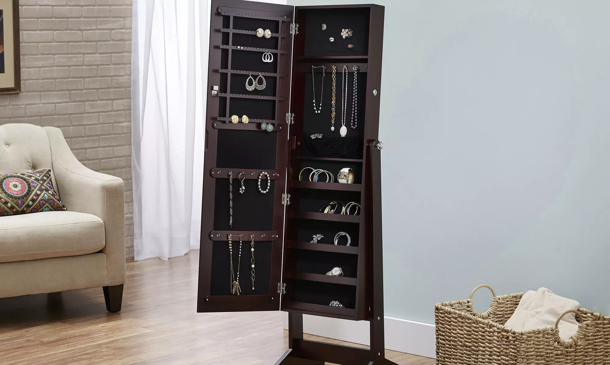 Cheval Free-Standing Jewelry Armoire with Mirror - Second Medium