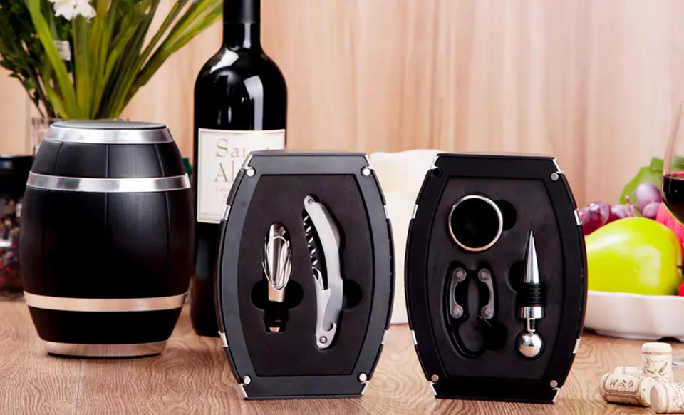 5-Piece Wine Tool Set in Mini Wine Barrel. Free Returns. - Primary Image
