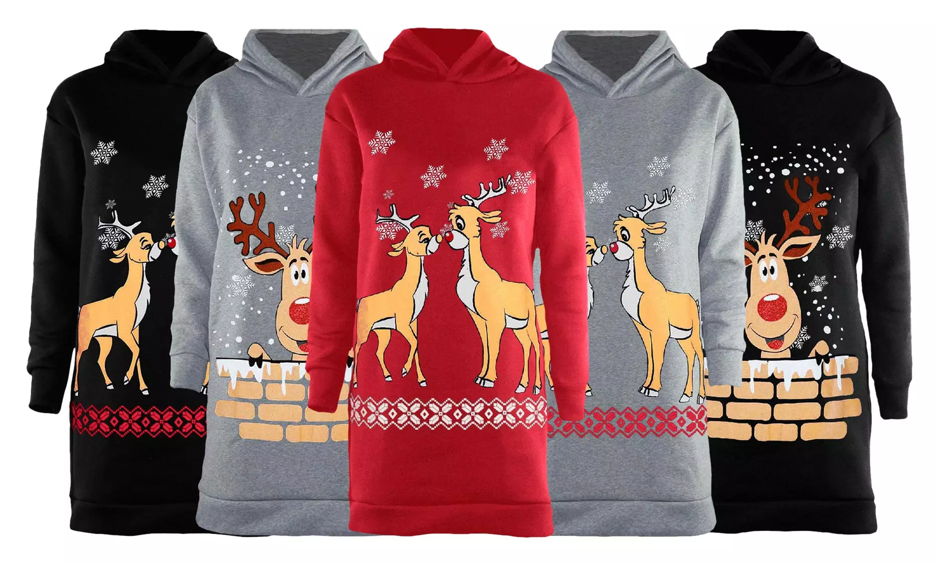 Robe sweat à capuche "Rennes de Noël" - Primary Image