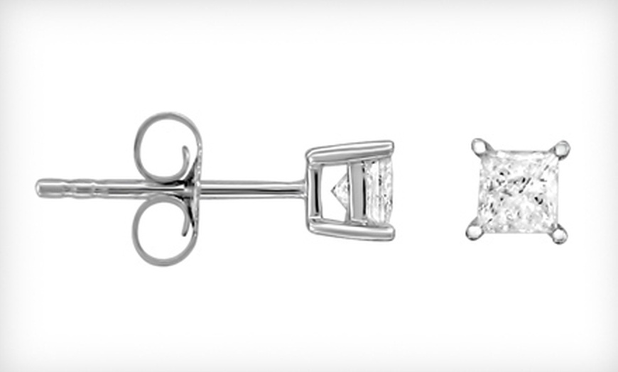 half carat diamond earrings princess cut