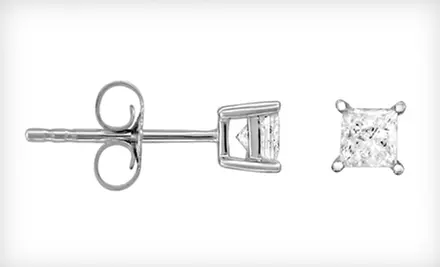 Third- or Half-Carat Princess-Cut Diamond Stud Earrings (Up to 60% Off). Free Shipping. - Second Medium