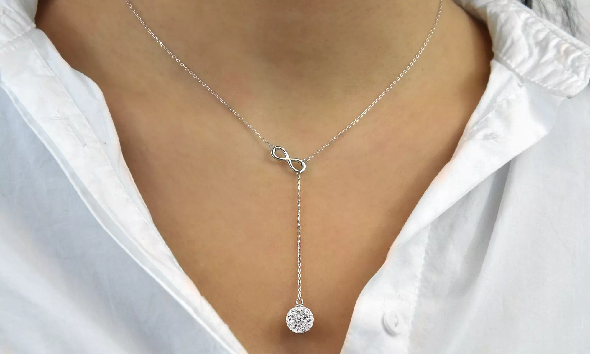 Infinity Y Swarovski Elements Necklace in Sterling Silver - Primary Image