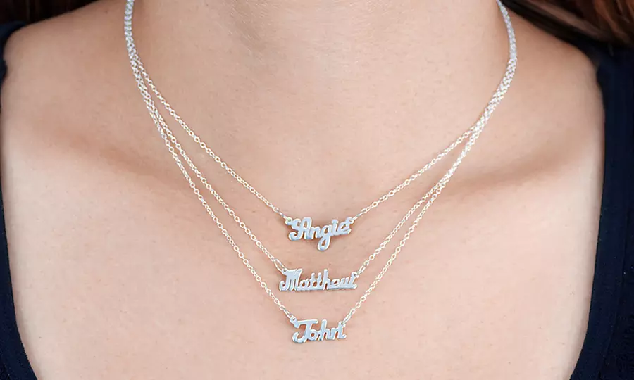 One, Two, or Three Customizable Sterling Silver Name Pendants from Monogram Hub from $20 to $42 - Primary Image