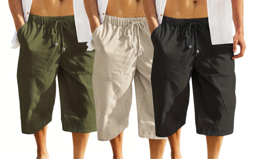 Image 1: Men's Drawstring Capri Pants