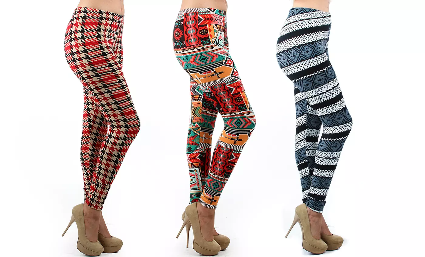 Plus Size Fleece-Lined Printed Leggings - Primary Image