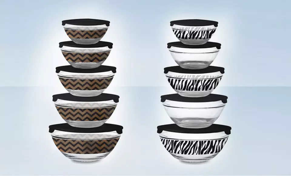 5-Piece Glass Bowl Sets with Lids. Two Designs Available. Free Returns. - Primary Image