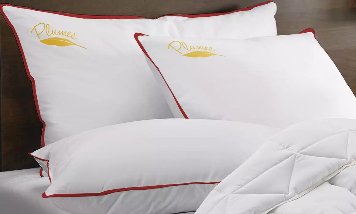 Sampur Federkissen mit weichem Komfort, Goldfedern-Stickerei, 100% weiße Baumwolle, 100% Entenfedern - Primary Image