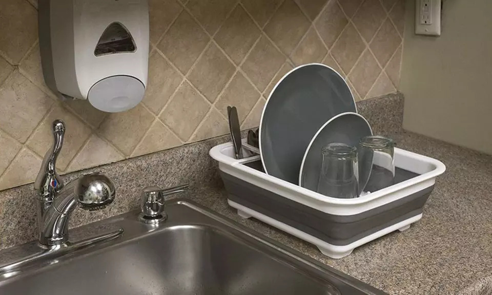 Home Basics Collapsible Dish Rack and Drainer with Cutlery Holder - Primary Image