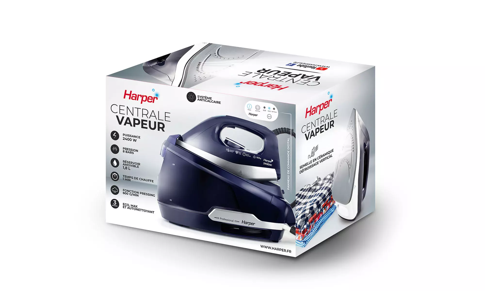 Centrale vapeur CV_AQUAPRO2 de Harper, 2400 Watts, 8 bars, anticalcaire et semelle céramique - Image 7