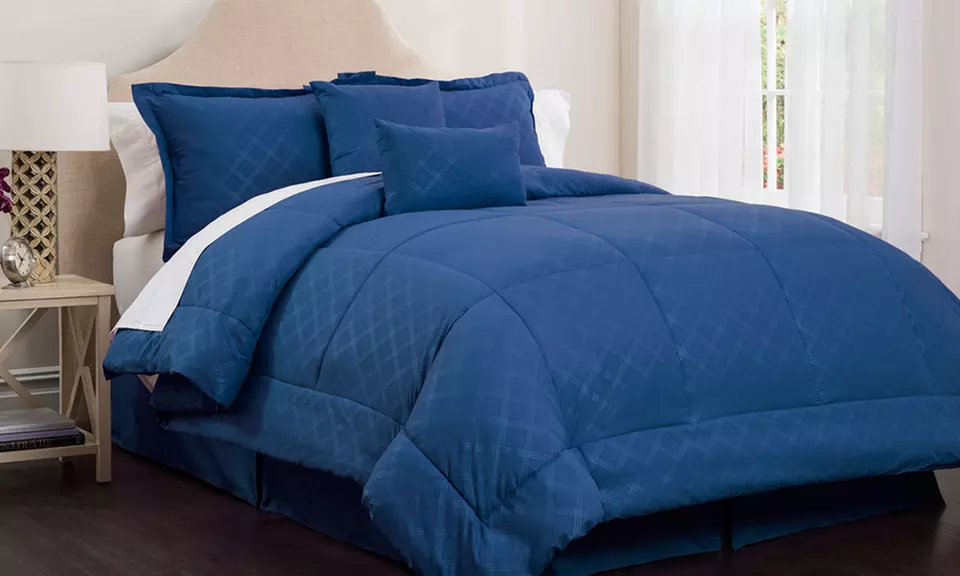 Clearance: Park Ave Collection by Hotel New York Embossed Plaid Comforter Set (6-Piece) - Primary Image