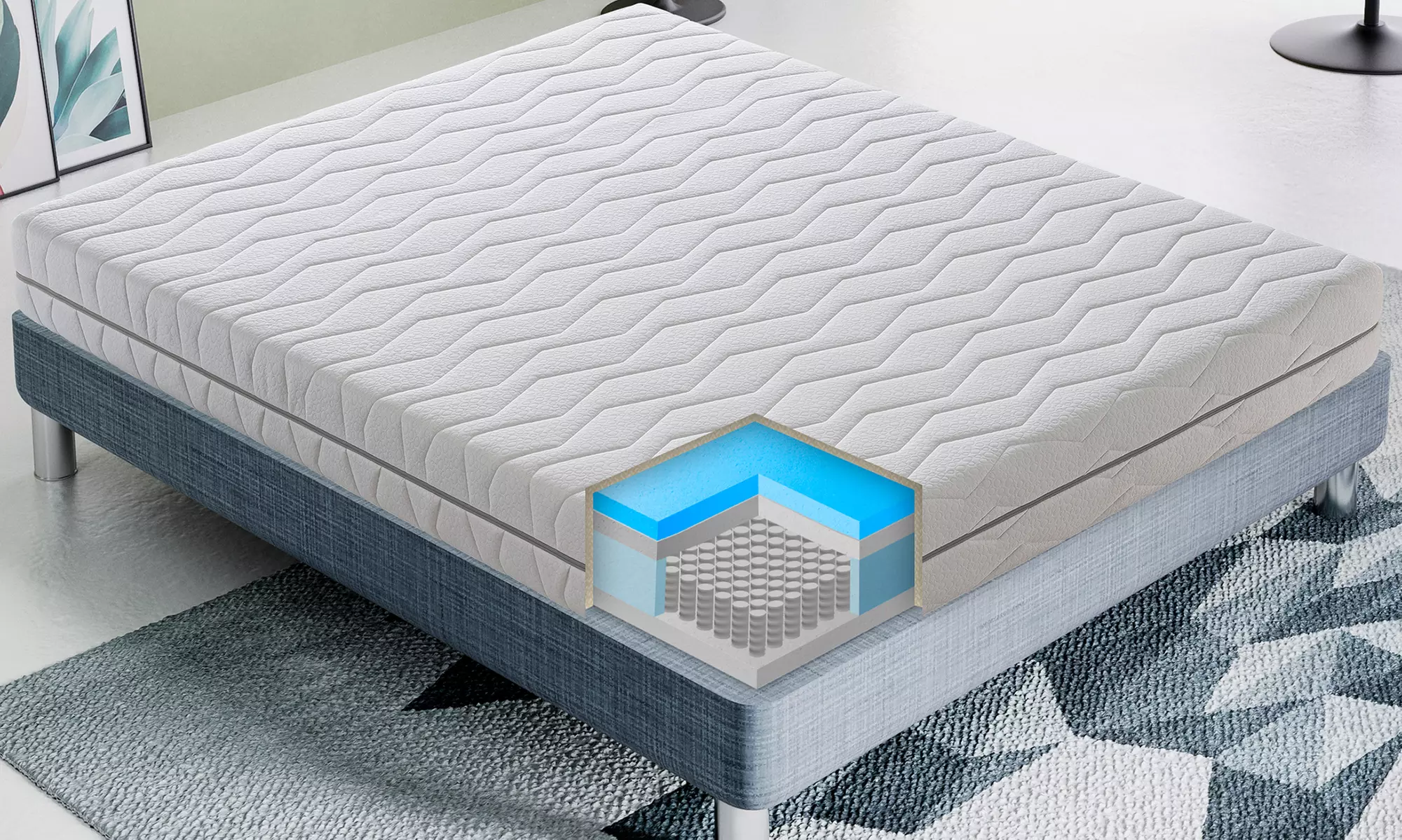 Colchón de muelles ensacados con espuma viscoelástica removible, con envío gratuito - Primary Image