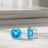 Image 1: Paris Jewelry White Gold Plated Created 2Ct Round Swiss Blue Topaz Stud Earrings