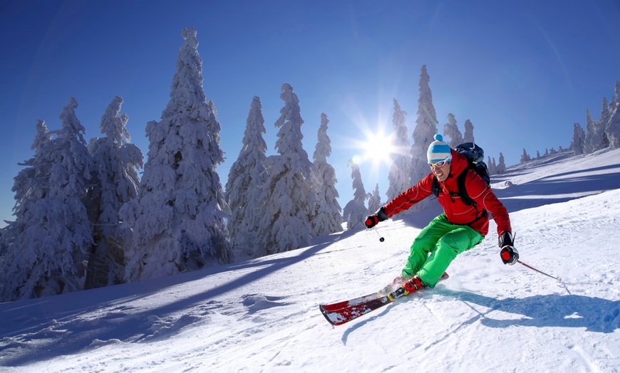 Image 1: Skiing or Snowboarding Lessons