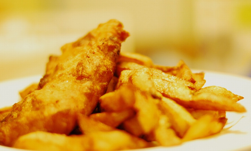 Image 2: Regular Haddock, Chips, and Mushy Peas, Curry or Gravy & Drink