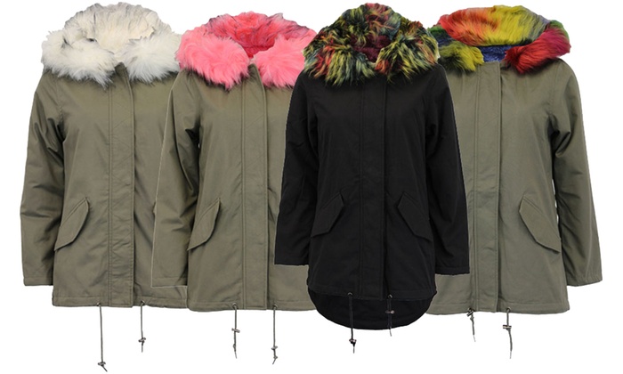 coloured fur parka