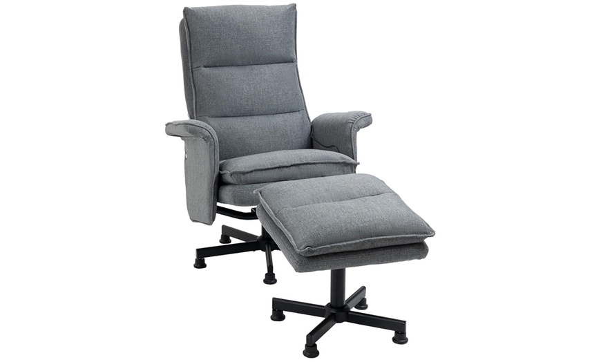 Image 2: HomCom Grey Recliner Chair and Footstool Set