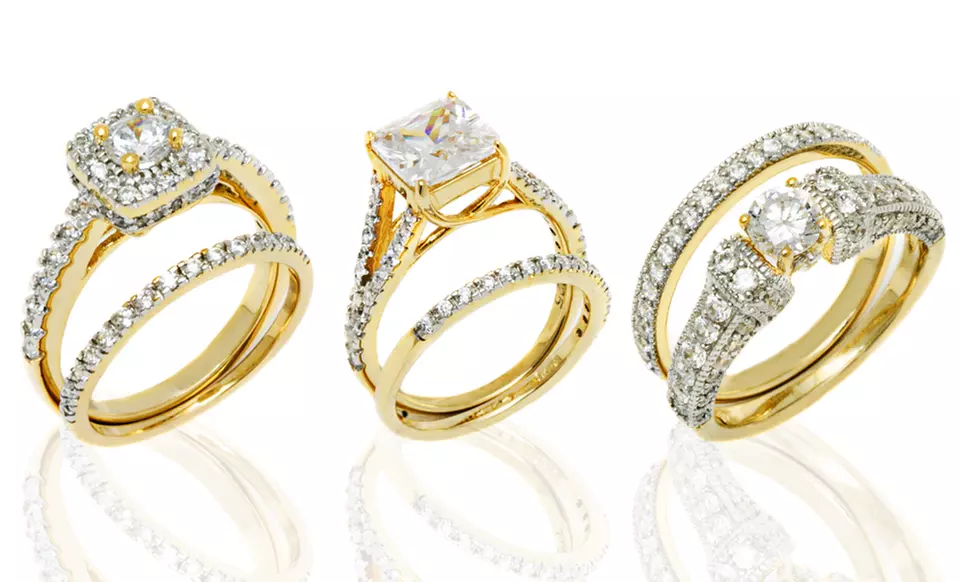 18K Gold-Plated Cubic Zirconia Band and Ring Set - Primary Image