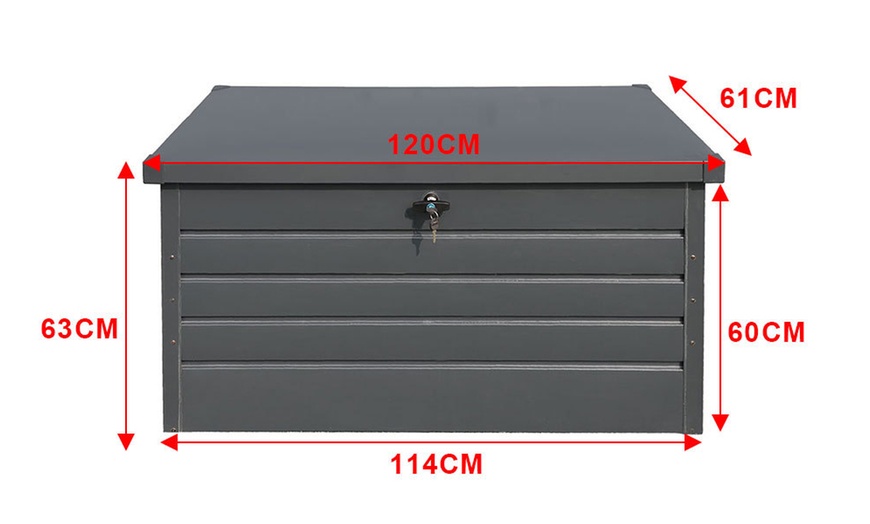 Image 6: 350L Metal Lockable Garden Storage Box Patio Waterproof Box