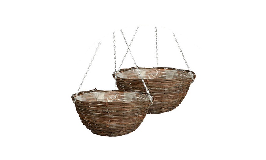 Image 4: Pack of Two Preplanted Petunia 'Wave' Mix Rattan Hanging Baskets