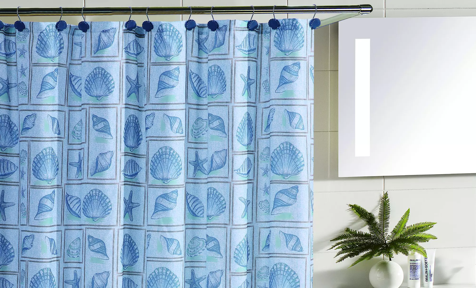 Seashells 13-Piece Mircofiber Shower Curtain Set with Hooks - Primary Image