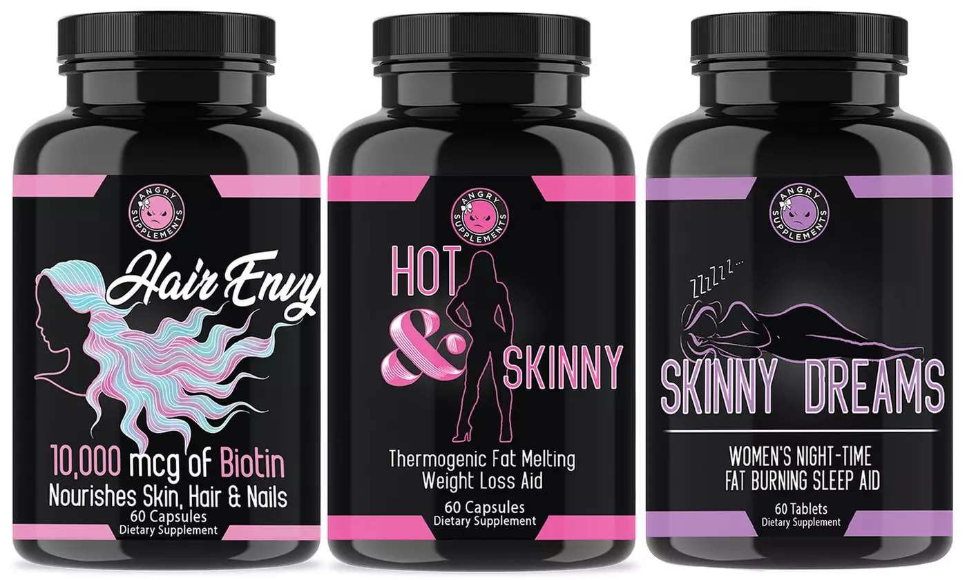 Angry Supplements Hair Envy 10,000mcg Biotin, Hot & Skinny Thermogenic, Skinny Dreams Sleep Aid - Primary Image