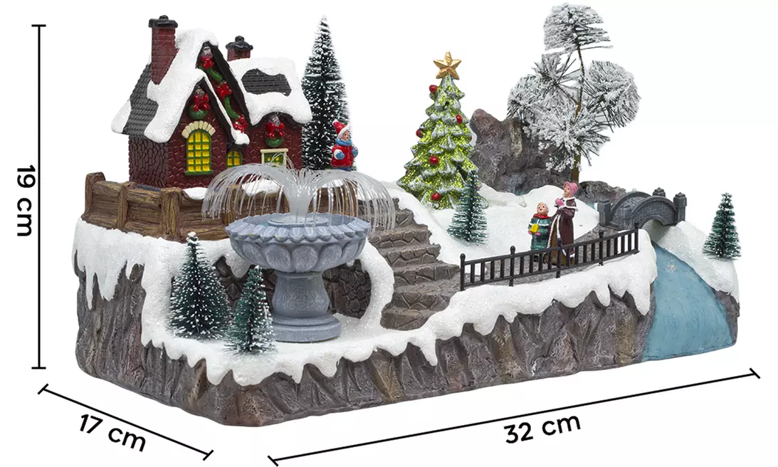 Adorno navideño "Aldea de Navidad" con luces de colores y melodía