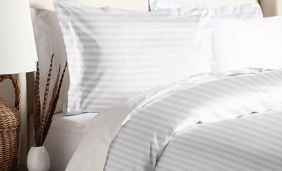 Royal Luxe 100% Cotton Damask-Stripe Duvet Set. Free Returns. - Primary Image