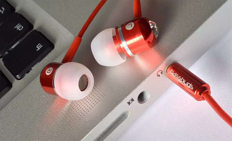 $14.99 for BassBuds Earbuds with Swarovski Elements and a Hands-Free Mic ($85 List Price). 12 Colours Available. - Second Medium