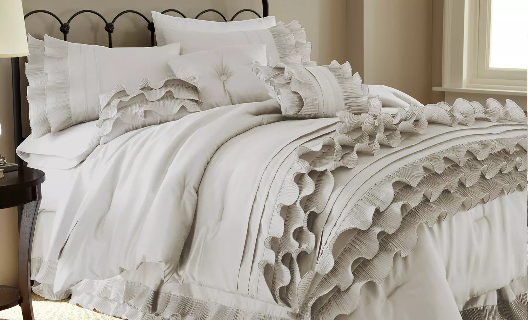 8-Piece Embellished Comforter Set in Anastacia Pearl White or Marilyn Linen. Free Returns. - Primary Image