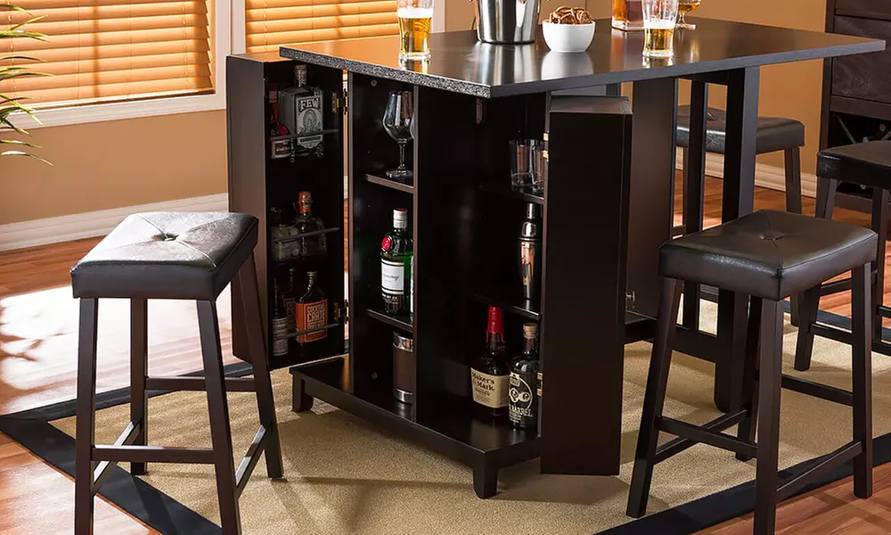 Aurora Modern Pub Table Set with Cabinet Base and Stools (5-Piece) - Second Medium