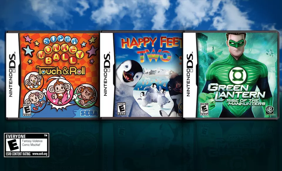 Kids' 3-Game Nintendo DS Bundle with Green Lantern, Happy Feet Two, & Super Monkey Ball Games. Free Returns. - Primary Image