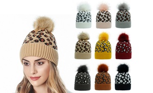 Women's Winter Warm Knit Leopard Beanie Hat