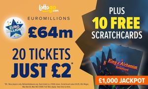 Get 20 EuroMillions Tickets for £2* + 10 Free Scratchcards