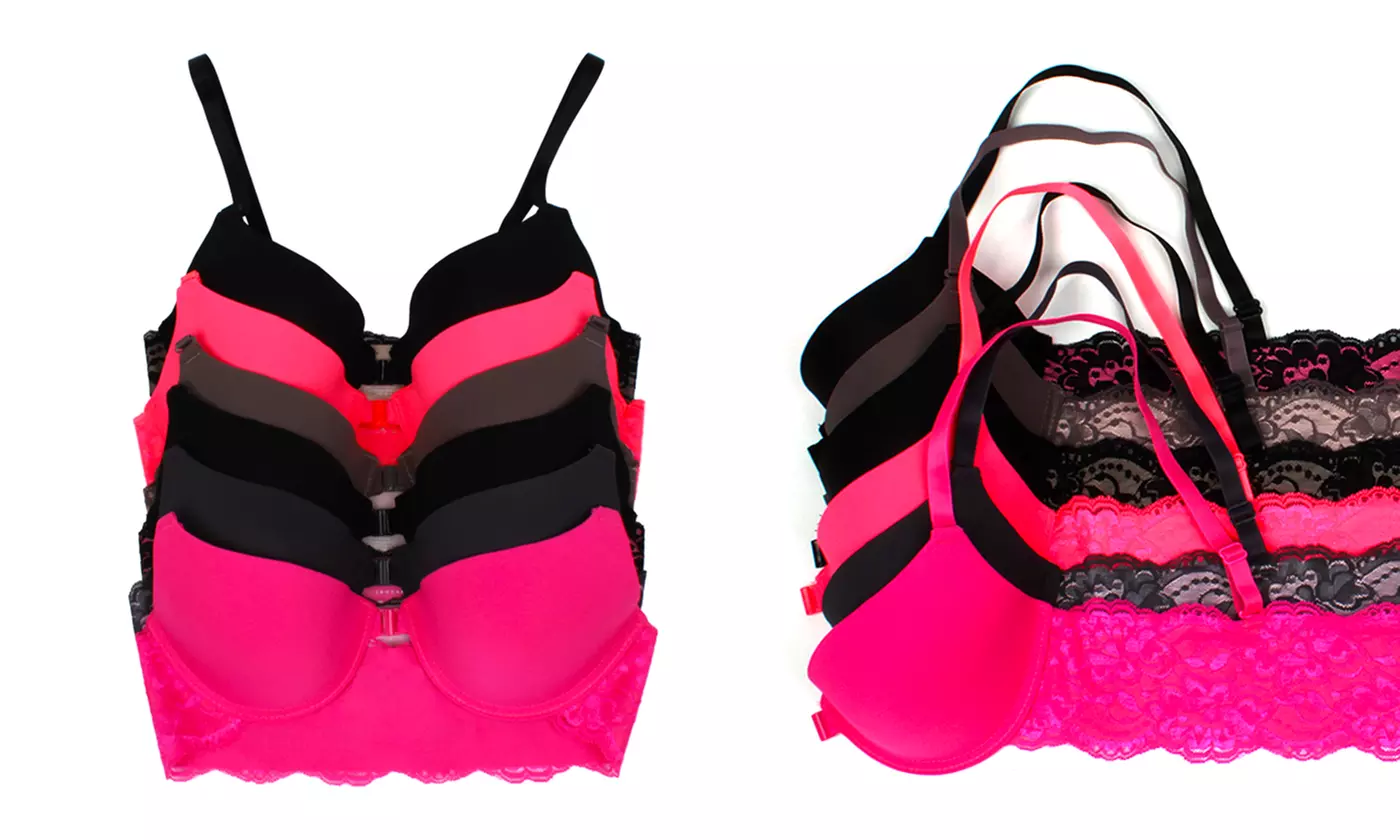 6-Pack of Laser-Cut Front Closure Padded Bras - Primary Image