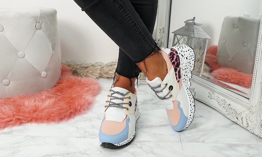 Image 6: Lace Up Animal Print Trainers