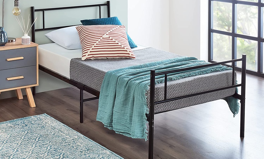 Image 1: Single Size Metal Bed Frame with Optional Pocket Sprung Mattress