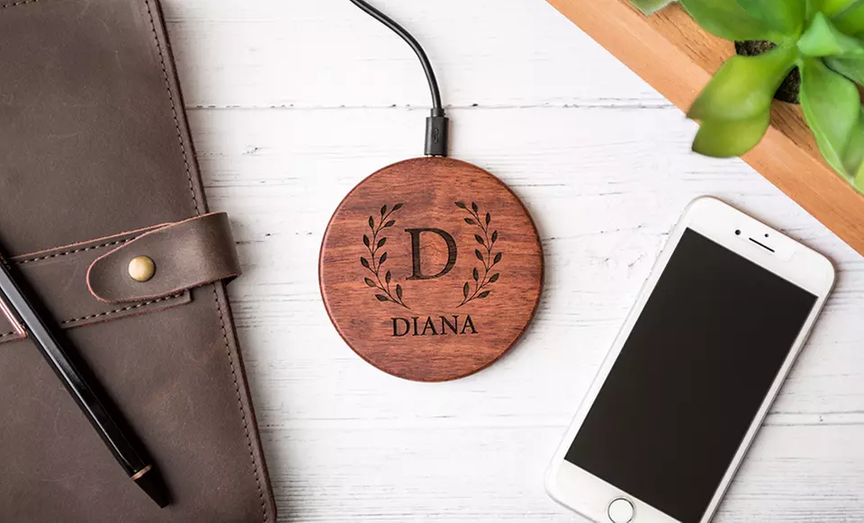 Personalized Wooden Wireless Cell Phone Charger from Qualtry (Up to 50% Off) - Primary Image