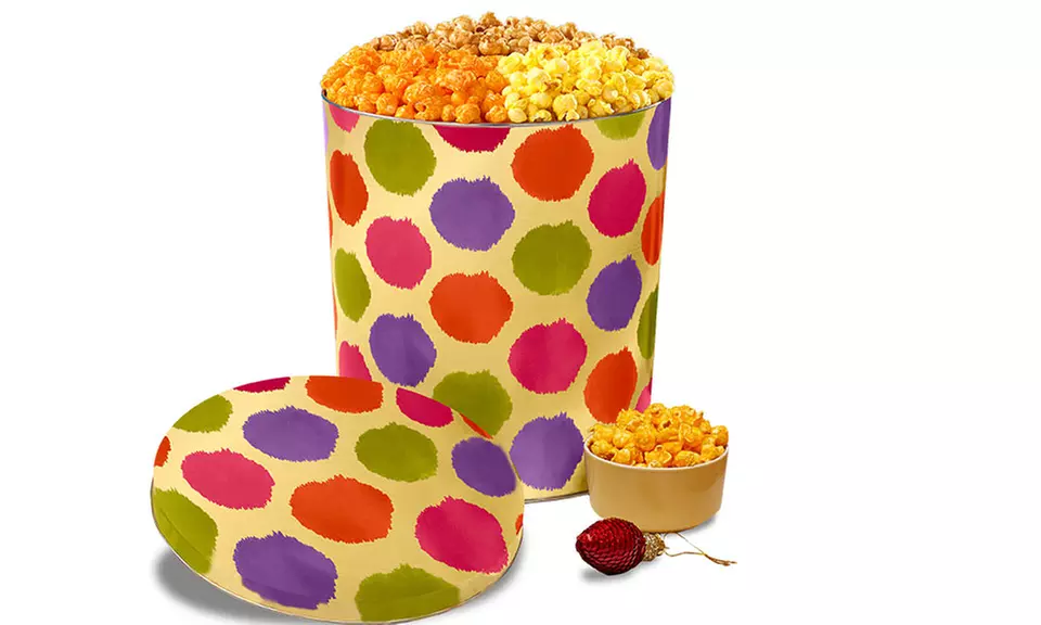 $19.50 for a 3.5-Gallon Holiday Dots Three-Flavor Popcorn Tin from The Popcorn Factory ($39 Value) - Primary Image