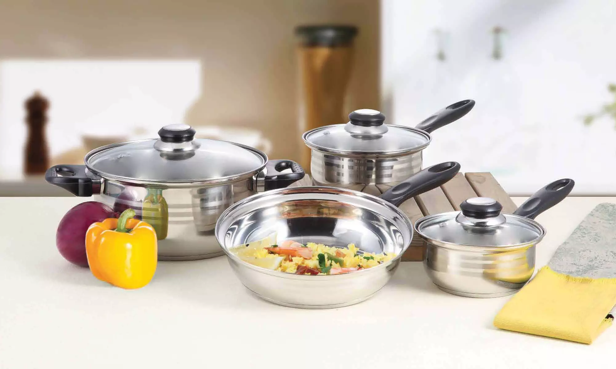 7-Piece Stainless Steel Cookware Set with Aluminum-Encapsulated Base - Primary Image
