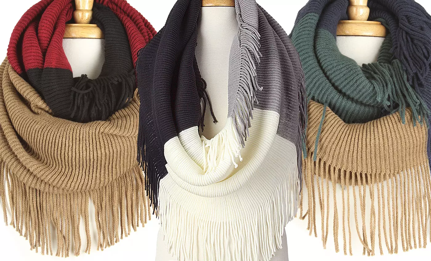 Color Block Fringe Scarf - Primary Image