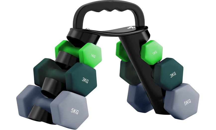Image 4: SPORTNOW Dumbbells Set with Carry Storage Rack